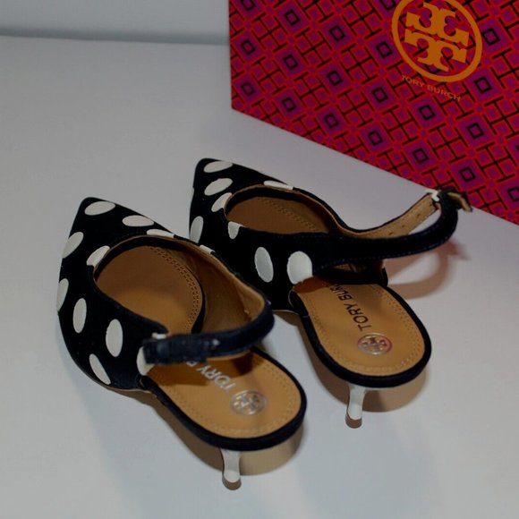 New Tory Burch 70MM Sling Back Pump Navy Ivory - Picture 2 of 4
